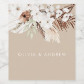 Bohemisch Beige Moderne Blumenhochzeit Weinetikett (Einzelnes Label)