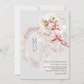 Bohemisch Beige Pink Monogram Pampas Wedding B Einladung (Vorderseite)