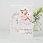 Bohemisch Beige Pink Monogram Pampas Wedding B Einladung (Stehend Vorderseite)