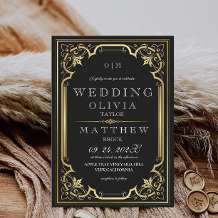 Bohemisch Black Gold Verziert Foto Hochzeit Einladung