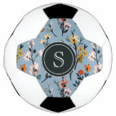 Bohemisch Blau-Farbe Blumen Mit Monogramm Fußball (Vorderseite)
