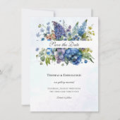 Bohemisch blauviolette Wasserfarbe Save the Date (Vorderseite)
