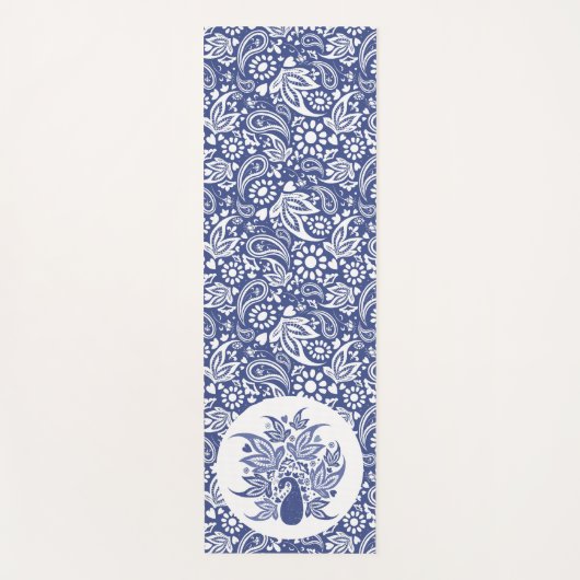 Bohemisch-blauweißer Pfauendekor Yogamatte (Vorderseite)