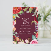 Bohemisch Blooms Bordeaux Save the Date Ankündigung (Stehend Vorderseite)