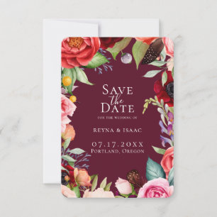 Bohemisch Blooms Bordeaux Save the Date Ankündigung