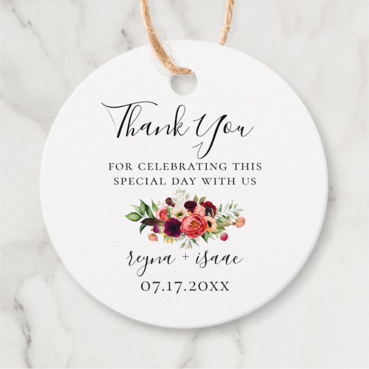 Bohemisch Blooms Wedding Vielen Dank Geschenkanhänger (Vorderseite)