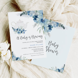Bohemisch Blue Floral Baby Brewing Baby Showroom Einladung