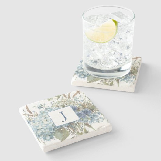 Bohemisch Blue Floral Watercolor Bouquet Steinuntersetzer (Seitenansicht)