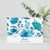 Bohemisch Blue Floral Wedding Dankeskarte (Stehend Vorderseite)