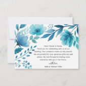 Bohemisch Blue Floral Wedding Dankeskarte (Rückseite)