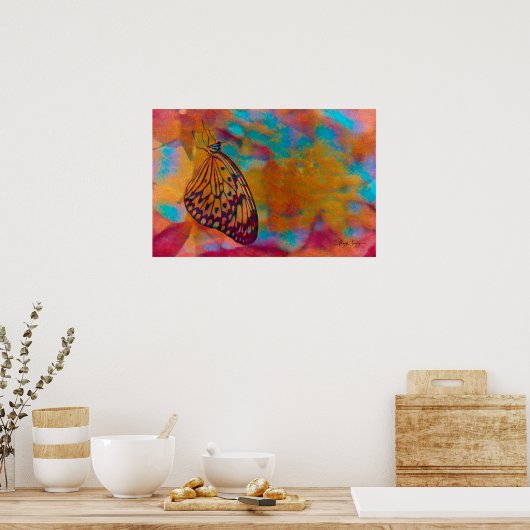 Bohemisch Blue Orange Hippie Butterfly Poster (Küche)
