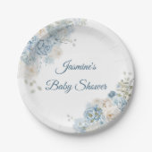 Bohemisch Blue Rose Baby Dusche Pappteller (Vorderseite)