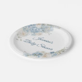 Bohemisch Blue Rose Baby Dusche Pappteller (Schrägansicht)