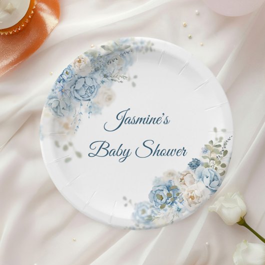 Bohemisch Blue Rose Baby Dusche Pappteller