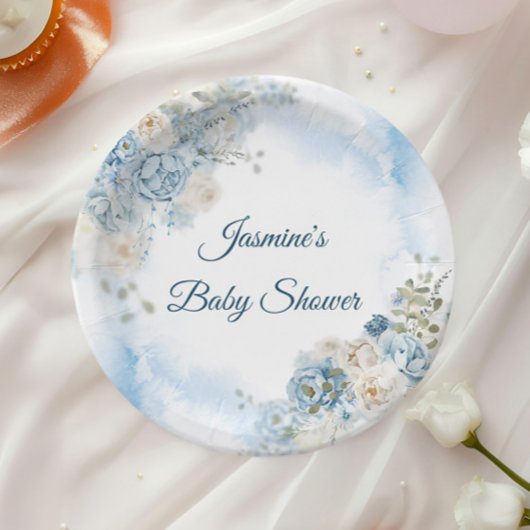 Bohemisch Blue Rose Baby Dusche Pappteller
