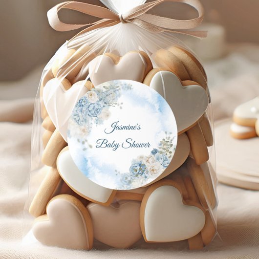 Bohemisch Blue Rose Baby Dusche Runder Aufkleber