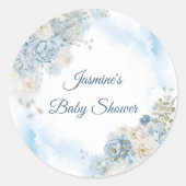 Bohemisch Blue Rose Baby Dusche Runder Aufkleber (Vorderseite)