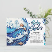 Bohemisch Blue Water Baby Dusche Einladung (Stehend Vorderseite)