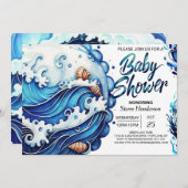 Bohemisch Blue Water Baby Dusche Einladung (Vorne/Hinten)