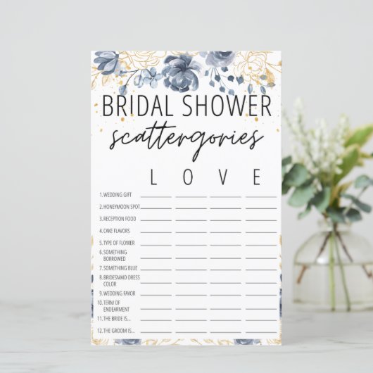 Bohemisch Blush Brautparty Scattergories Spiel (Stehend Vorderseite)