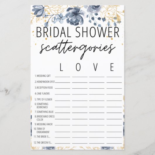 Bohemisch Blush Brautparty Scattergories Spiel (Vorderseite)