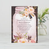 Bohemisch Blush Pink Mason Jar Floral Wedding Einladung (Stehend Vorderseite)