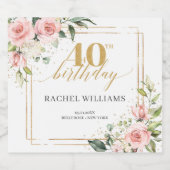 Bohemisch Blush Rose Eukalyptus Gold 40. Geburtsta Schaumweinetikett (Einzelnes Label)