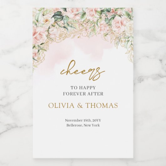 Bohemisch Blush Rose Eukalyptus und Goldhochzeit Weinetikett (Einzelnes Label)