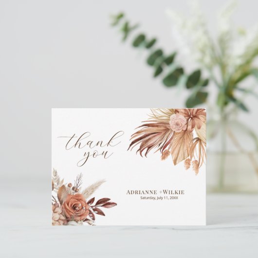 Bohemisch Boho Autumn Pampas Wedding Vielen Dank Postkarte (Stehend Vorderseite)