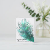 *~* Bohemisch Boho Cosmic Emerald Feather Visitenkarte (Stehend Vorderseite)