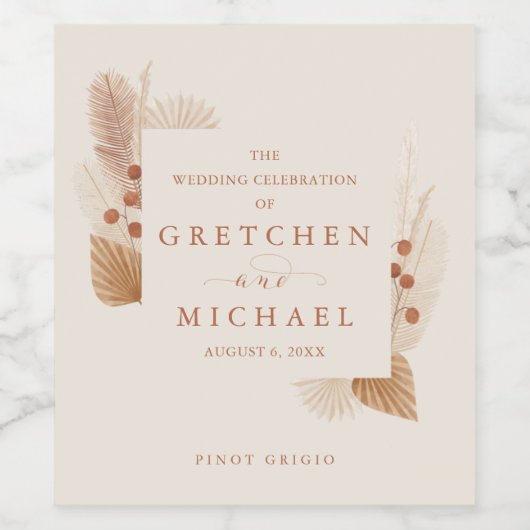 Bohemisch Boho Floral Rust Elfenbeinküste Gastgesc Weinetikett (Einzelnes Label)