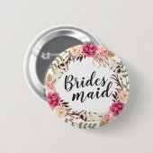 Bohemisch Boho Floral Wreath Calligraphy Bridesmai Button (Vorne & Hinten)