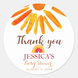 Bohemisch Boho Rainbow Sun Babydusche Orange Niedl Runder Aufkleber