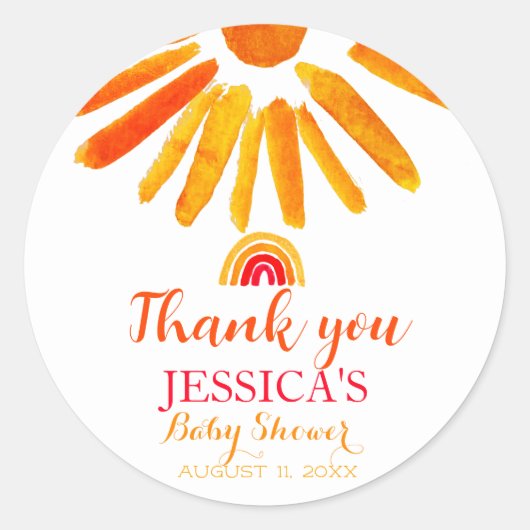 Bohemisch Boho Rainbow Sun Babydusche Orange Niedl Runder Aufkleber (Vorderseite)