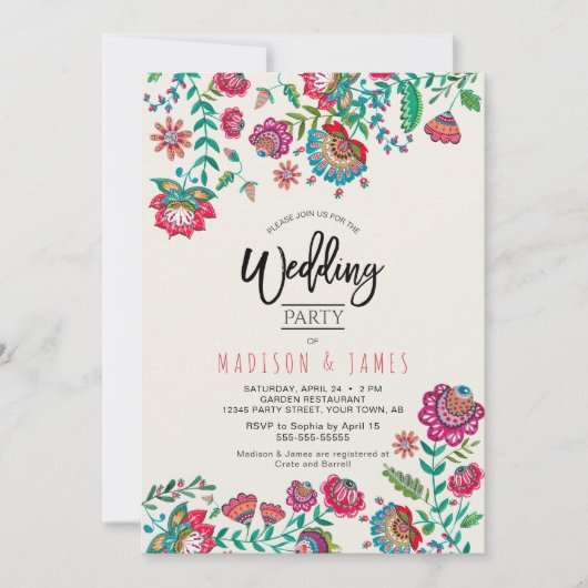 Bohemisch Boho Turquoise Fiesta Folk Blume Einladung (Vorderseite)