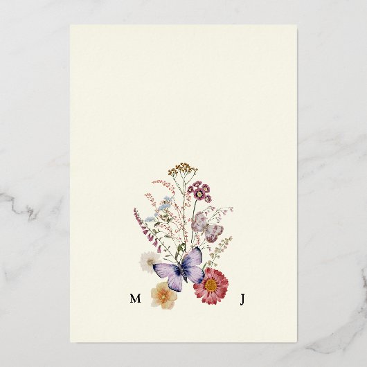 Bohemisch Boho Wildblume Wedding Folieneinladung (Rückseite)