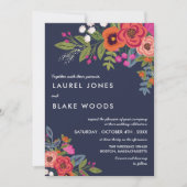Bohemisch Bouquet - Hochzeit von Navy Blue & Coral Einladung (Vorderseite)