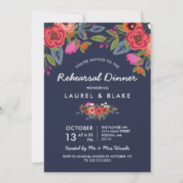 Bohemisch Bouquet - Navy Blue Probe Dinner Einladung