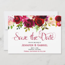 Bohemisch Burgundy Marsala Floral Save the Date