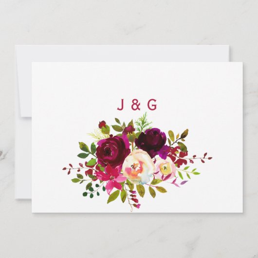 Bohemisch Burgundy Marsala Floral Save the Date (Rückseite)