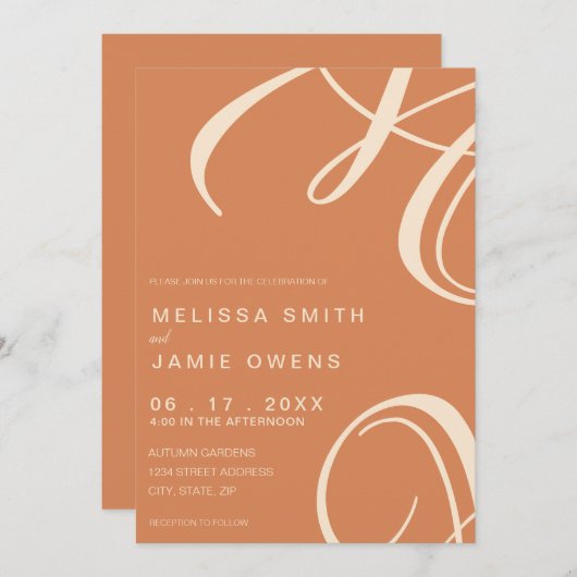 Bohemisch Burnt Orange Moderne Minimalistische Hoc Einladung (Vorne/Hinten)