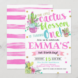 Bohemisch Cactus Blossom Eins 1. Geburtstag Einladung