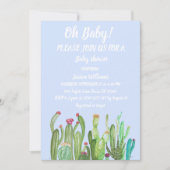 Bohemisch Cactus Blue Boy Girl Watercolor Baby Einladung (Vorderseite)