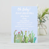 Bohemisch Cactus Blue Boy Girl Watercolor Baby Einladung (Stehend Vorderseite)