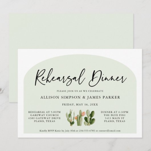 Bohemisch Cactus Desert Probe Dinner Einladung (Vorne/Hinten)