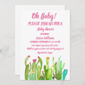 Bohemisch Cactus Pink Boy Girl Watercolor Baby Einladung (Vorne/Hinten)
