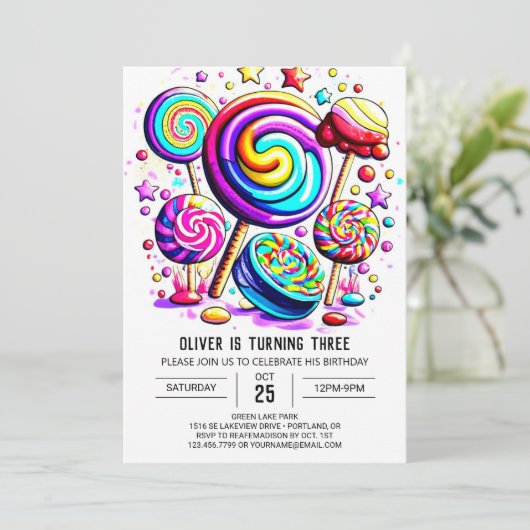 Bohemisch Candy Online Geburtstag Einladung (Stehend Vorderseite)