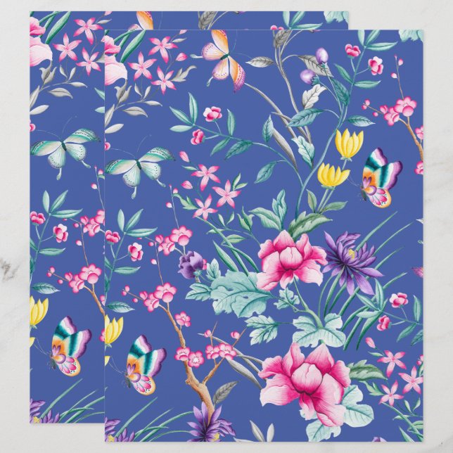 Bohemisch Chic Blumenmuster blaues Scrapbook Paper (Vorne/Hinten)