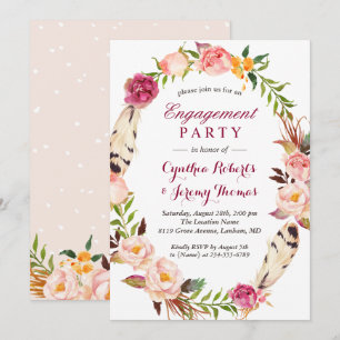 Bohemisch Chic Boho Floral Wreath Engagement Party Einladung