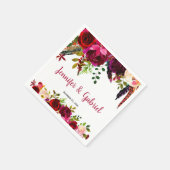 Bohemisch Chic Burgundy Marsala Floral Wedding Serviette (Ecke)